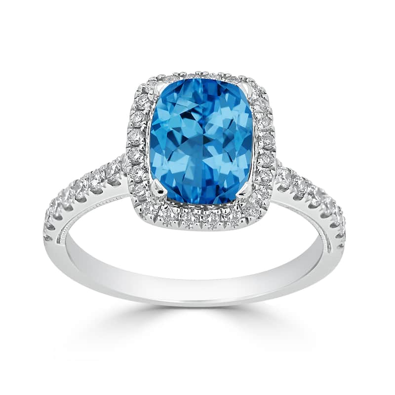 Auriya 1 7/8ct Cushion-cut Swiss Blue Topaz and Halo Diamond Engagement Ring 3/8ctw 14k Gold