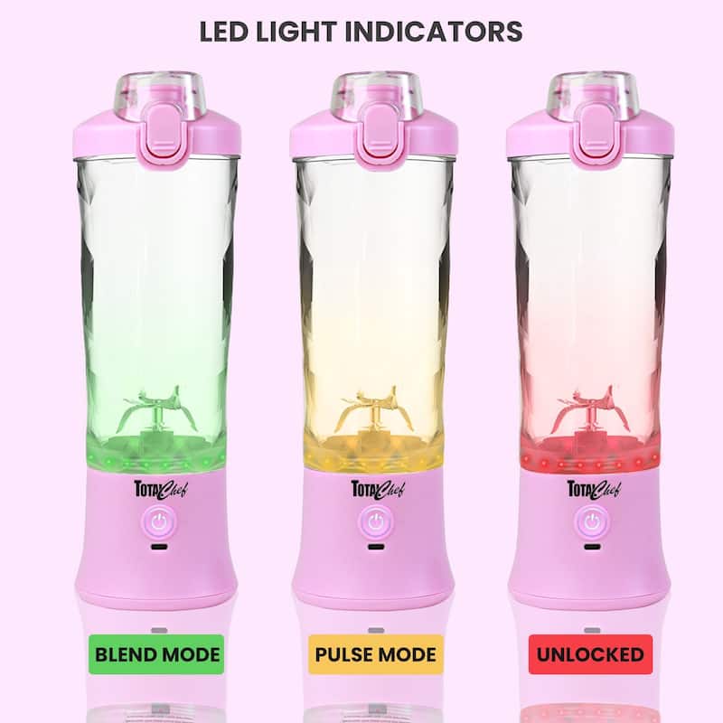 Total Chef Cordless Portable Blender, 20 oz (600 mL) Personal Blender, USB Rechargeable, Lilac Pink