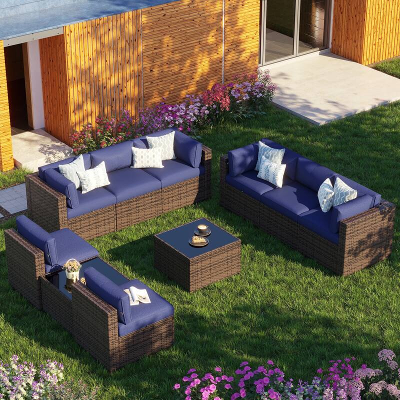 AOXUN Wicker Rattan Outdoor Sectional Sofa Set with Coffee Table