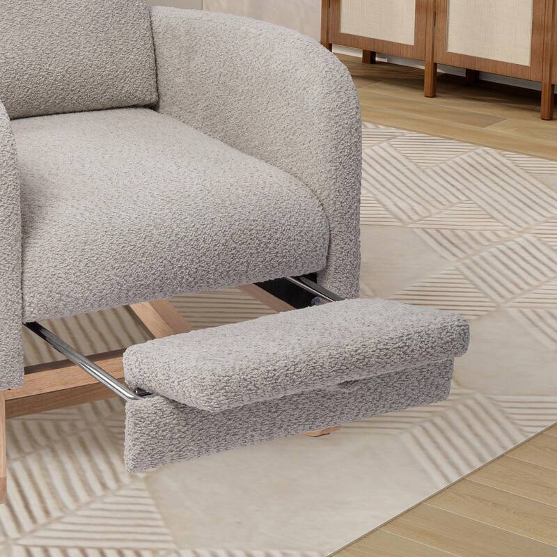 Nursery Rocking Chair, High Back Glider with Retractable Footrest, Side Pocket, Rubberwood Legs for Living Room, Bedroom