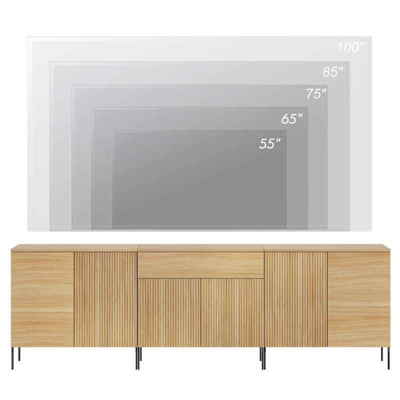 94.5" Modern Reeded Dresser TV Stand For Tvs Up To 100 Inch, Entertainment Center With Adjustable