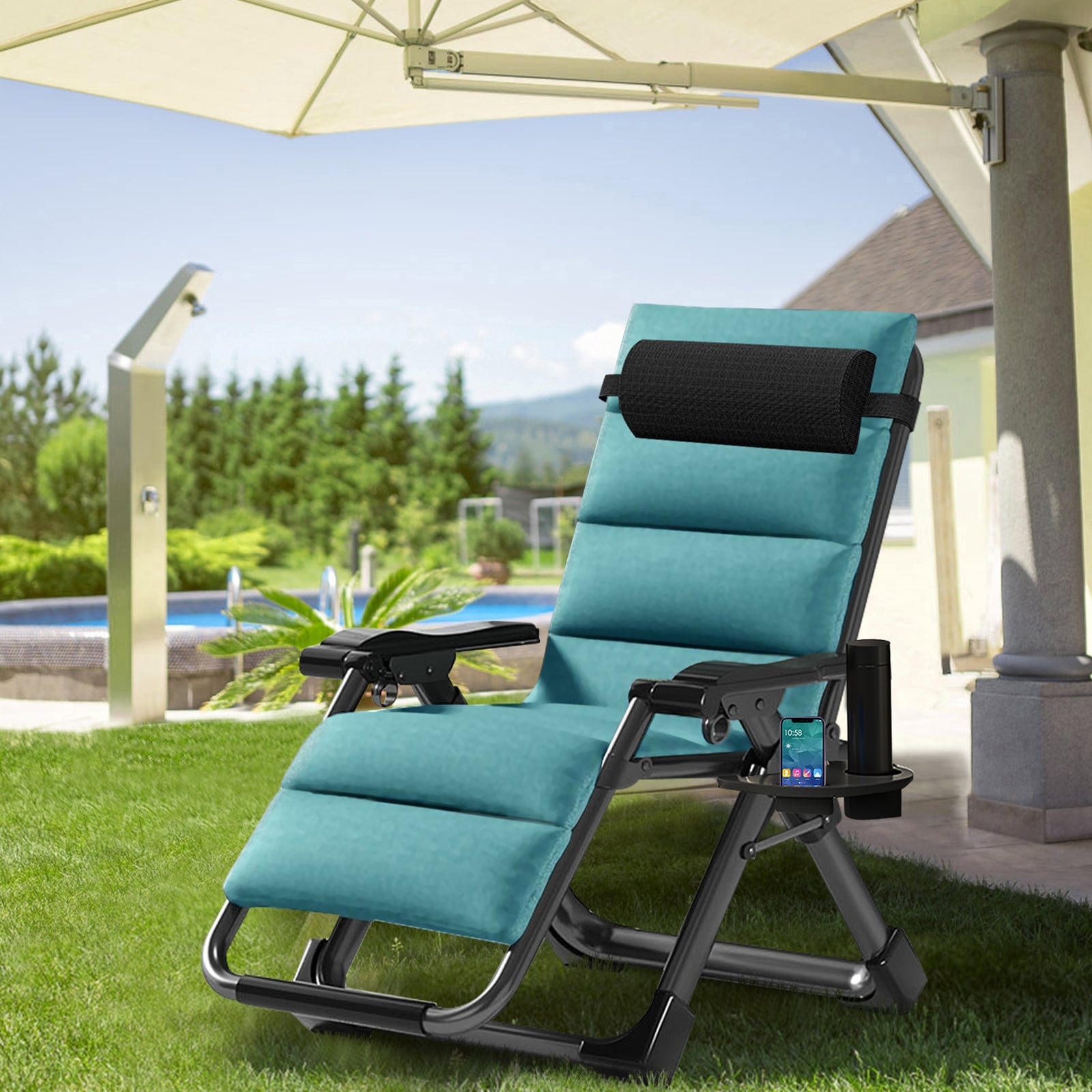 Zero Gravity Chair Reclining Chaise Lounge with Removable Cushion 26 28 45 Green