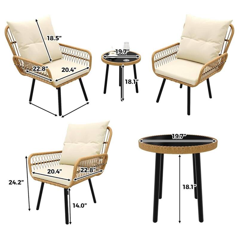 3 Piece Outdoor Patio Bistro Set for Porch, Backyard, Deck