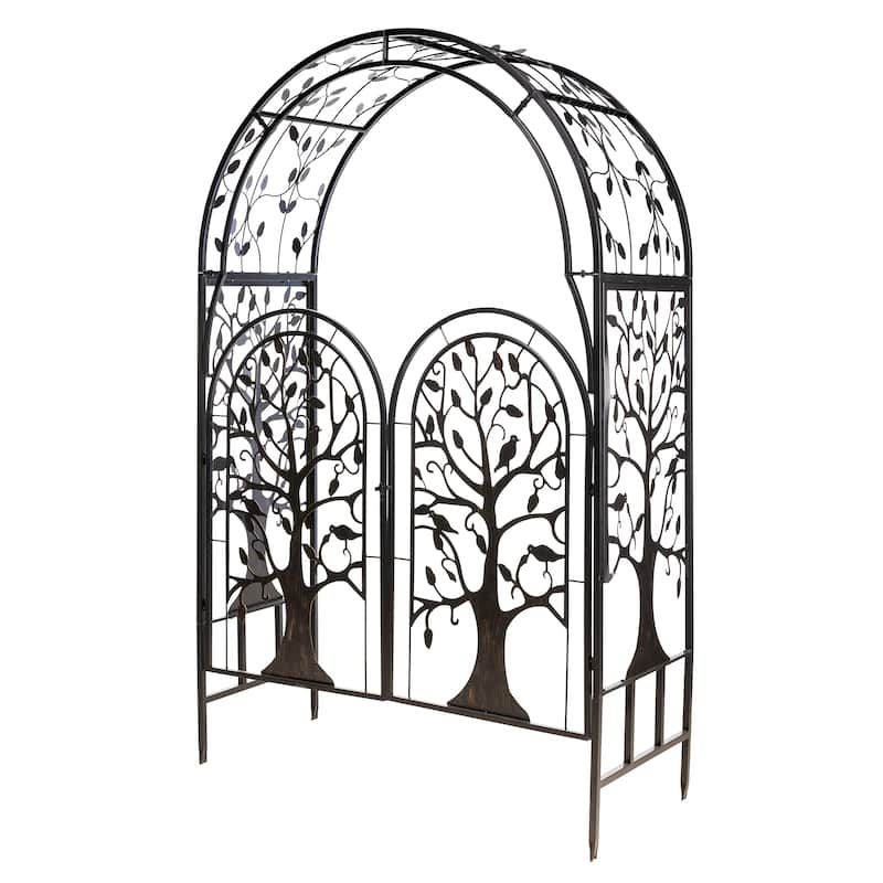 84" Metal Tree of Life Arched Garden Arbor with Gate