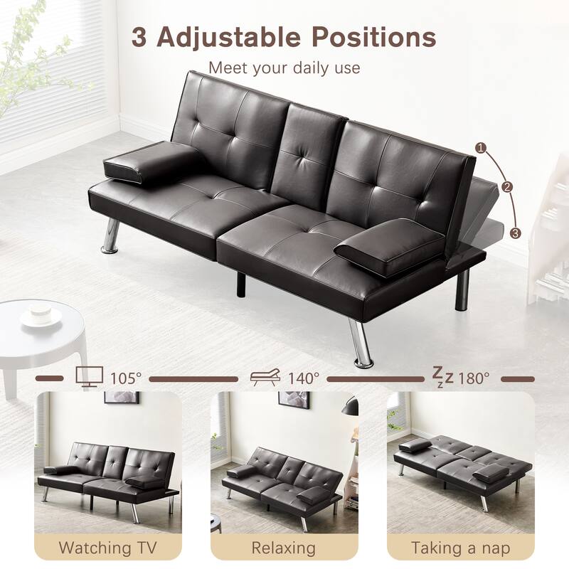 Convertible Sofa Bed Adjustable Couch Sleeper Leather Recliner