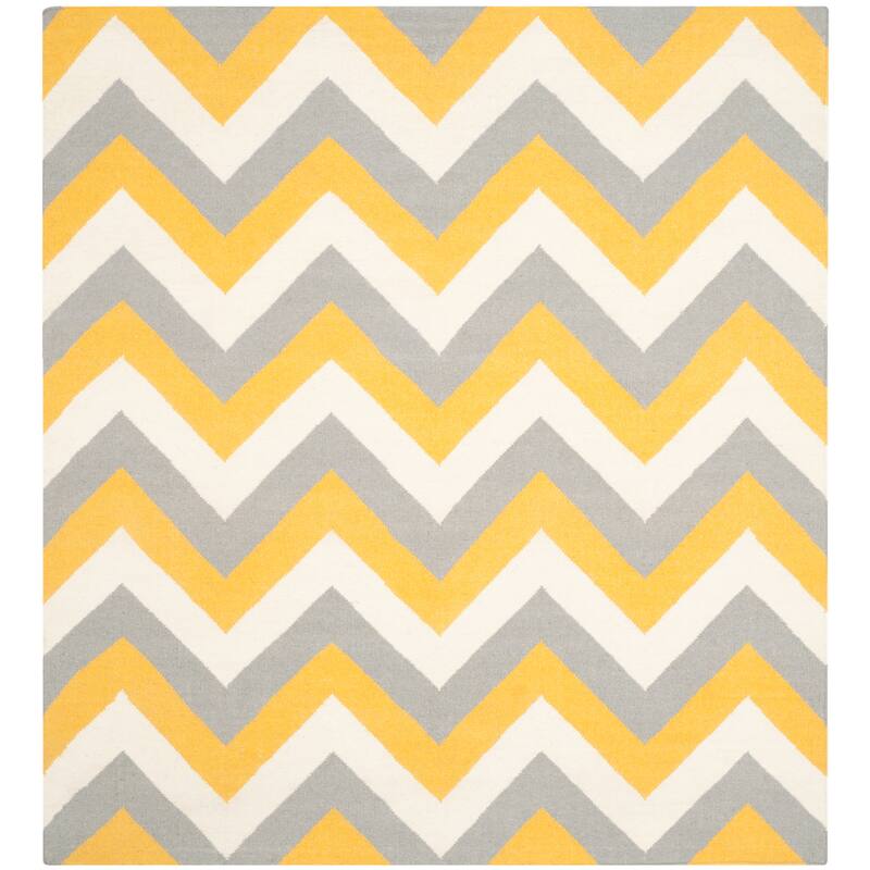 SAFAVIEH Handmade Flatweave Dhurries Alliette Modern Wool Rug - 6' Square - Gold/Grey