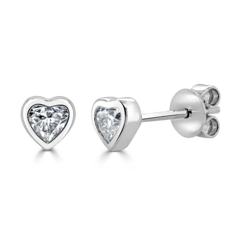 Joelle Collection Diamond Heart Stud Earrings 14K Gold - White