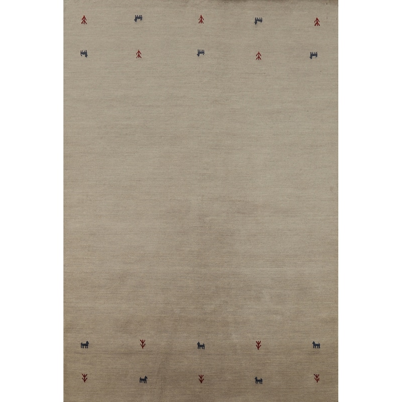 Hand Knotted Oriental 100% Wool Carpet Tribal Animal Pictorial Beige & Ivories Gabbeh Area Rug - 7' 7'' X 5' 4''