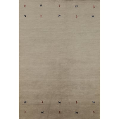 Hand Knotted Oriental 100% Wool Carpet Tribal Animal Pictorial Beige & Ivories Gabbeh Area Rug - 7' 7'' X 5' 4''