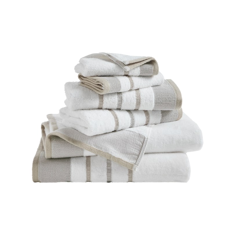 Linery & Co. Luxury Cotton Decorative Towel Set. - 6 Piece Set - Glacier Grey / Cappuccino.
