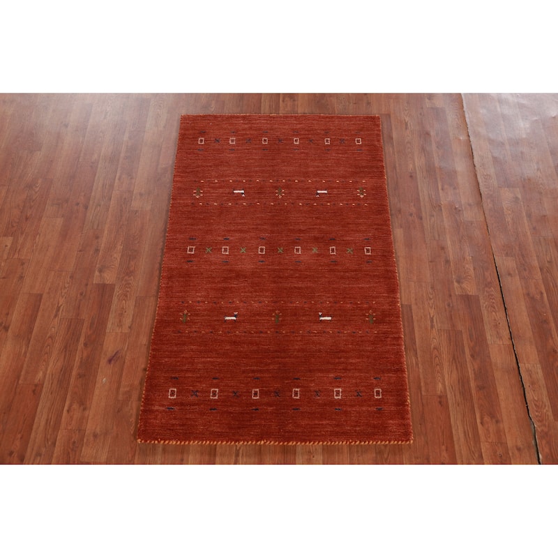 Hand Knotted Oriental 100% Wool Carpet Tribal Animal Pictorial Oranges & Rust Gabbeh Area Rug - 4' 11'' X 2' 10''