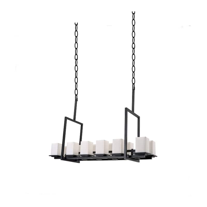 12-Light Black Chandelier With White Shades