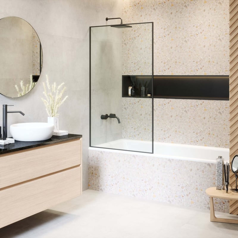 Full Frame Fixed Tub Clear Tempered Shower Glass Panel