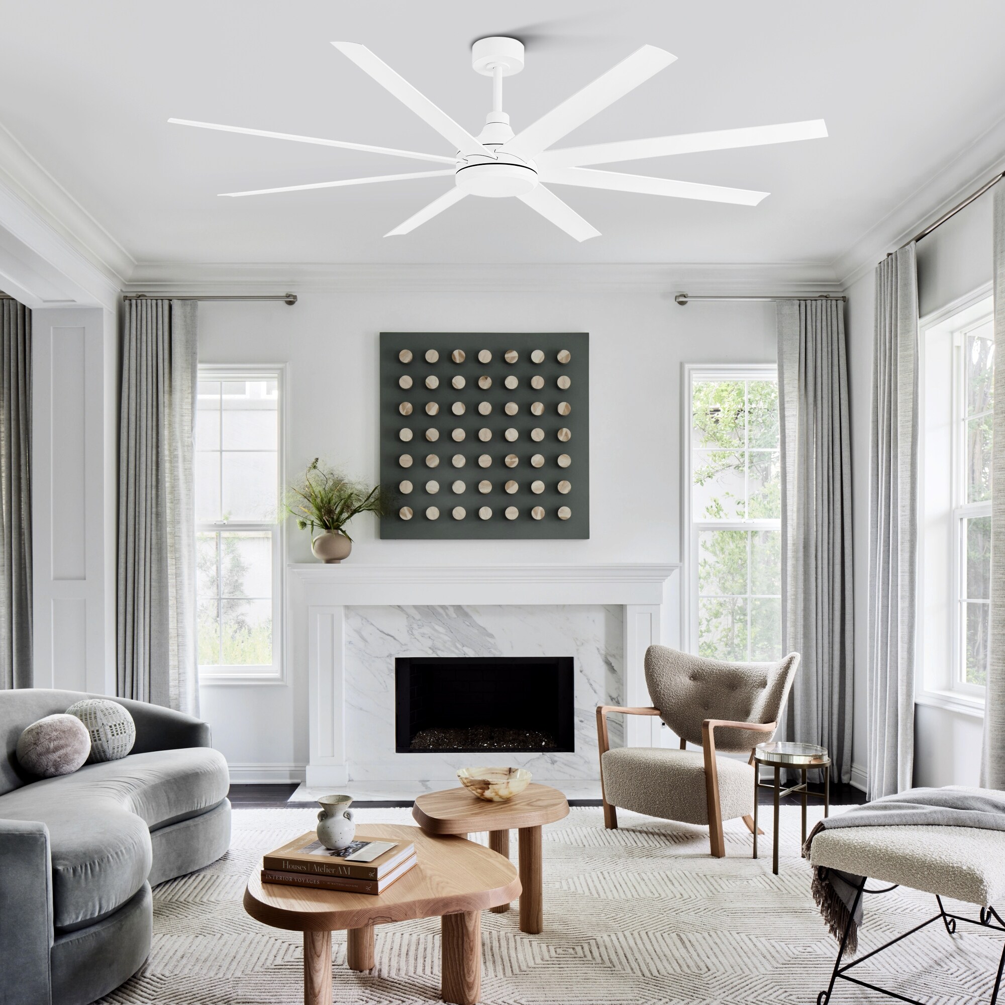 72 Inch Black/White 8-Blade Ceiling Fan with Remote without Light