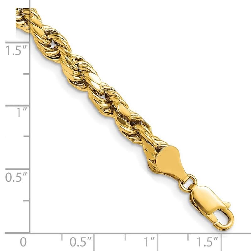 Curata 14k Gold 5.5mm Semi solid Sparkle Cut Rope Chain Bracelet