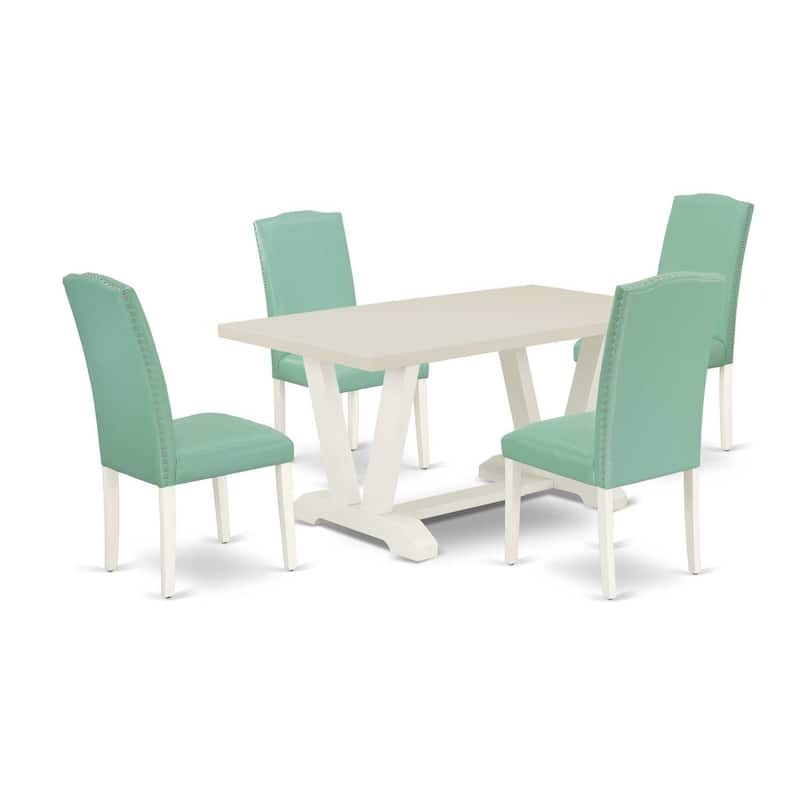 HomeStock 5-Piece Natural Oak Finish Solid Wood Top Dining table with 4 Chairs