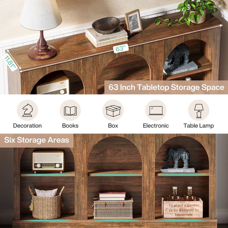 63-Inch Farmhouse Console Table with 3 Tier Storage