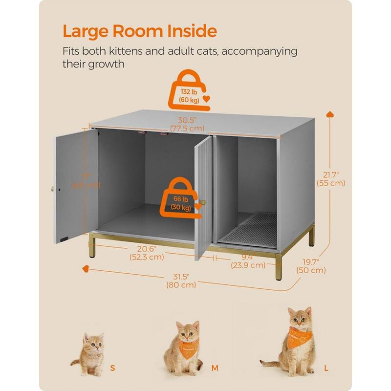 Wooden Enclosed Cat Litter Box Cabinet with Storage and Ventilation