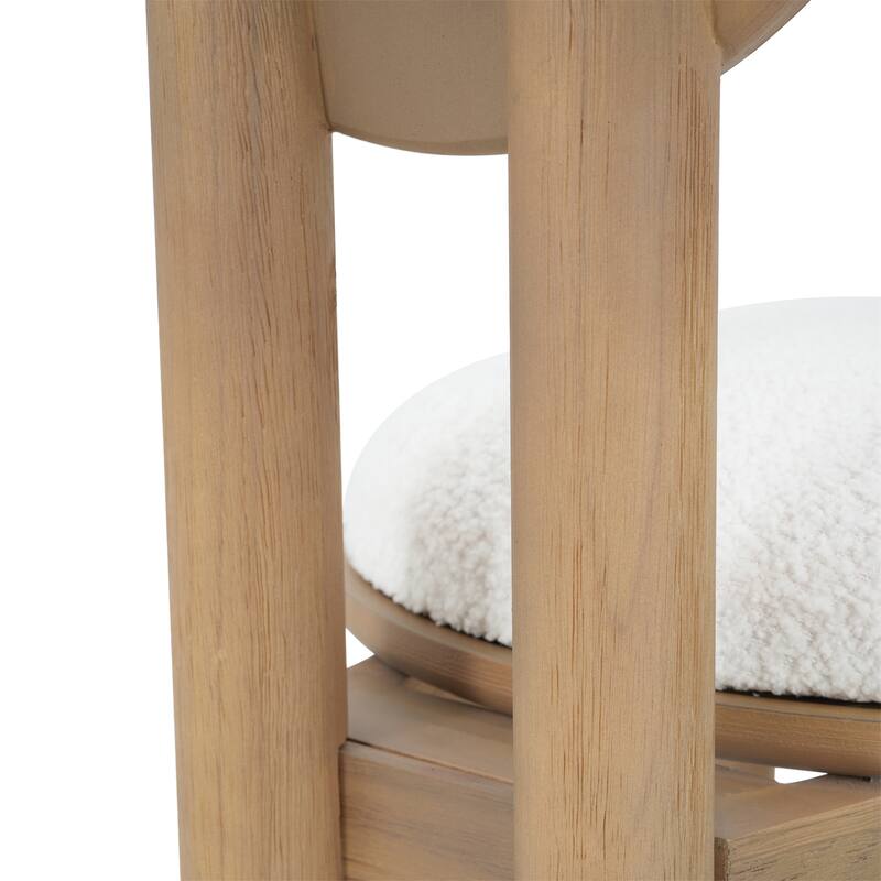 Set of 2 Polyester Beige Fabric Dining Chairs with Wooden Frame