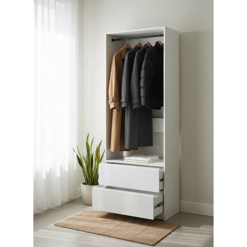 Prosper 32" White Wood Walk-in Closet with Two Rods - 31.4"W x 15.7"D x 83" H