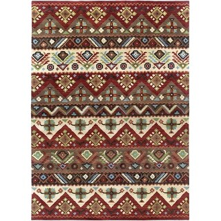 Hand-tufted Red Southwestern Aztec Passion New Zealand Wool Area Rug (8 ...