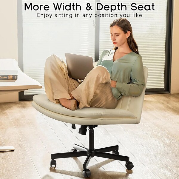 Bossin Criss Cross Chair with Wheels PU Leather Armless Cross Legged Office chair Adjustable Wide Seat Task Vanity Chair On Sale Bed Bath Beyond 40160674