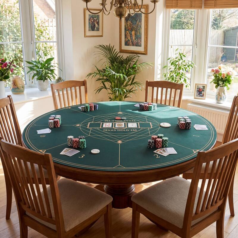 Gymax Round Poker Mat for Texas Hold'em 55'' 8-Player Poker Table Top - Green