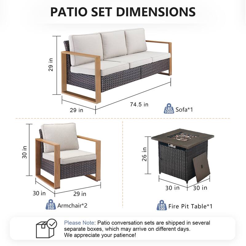 Pocassy Outdoor Fire Pit Conversation Set 3-Seat Sofa Chairs Patio Furniture Set