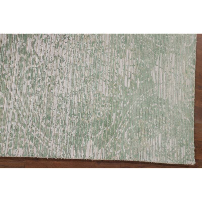 Striped Green Modern Abstract Accent Rug Handmade Wool Carpet - 2'8"x 4'9"