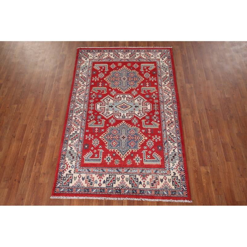 Red Kazak Oriental Foyer Rug Handmade Wool Carpet - 4'0" x 6'3"