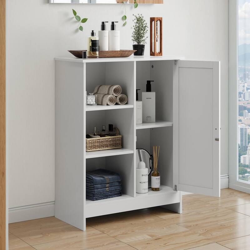 Bathroom Cabinet, Kitchen Freestanding Storage Rack, Floor Storage Cabinet with 1 Cabinet, 3 Open Compartments