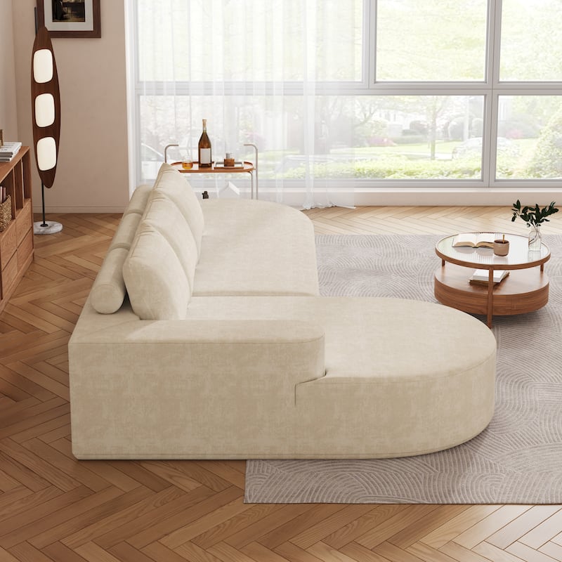Roomfitters 108.5" Modern Curved Chenille Sectional Sofa, Modular L-Shaped Couch with 3 Pillows