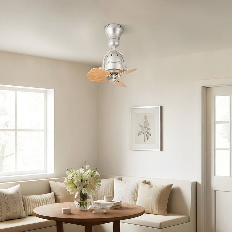 3-Blade Mid-Century Modern Solid Wood & Silver Metal Ceiling Fan with Remote for Living Room - 18.1 in. W x 18.1 in. H