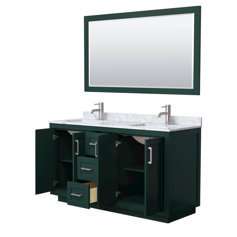 Miranda Bathroom Vanity Set, White Carrara Marble Top, 58-Inch Mirror