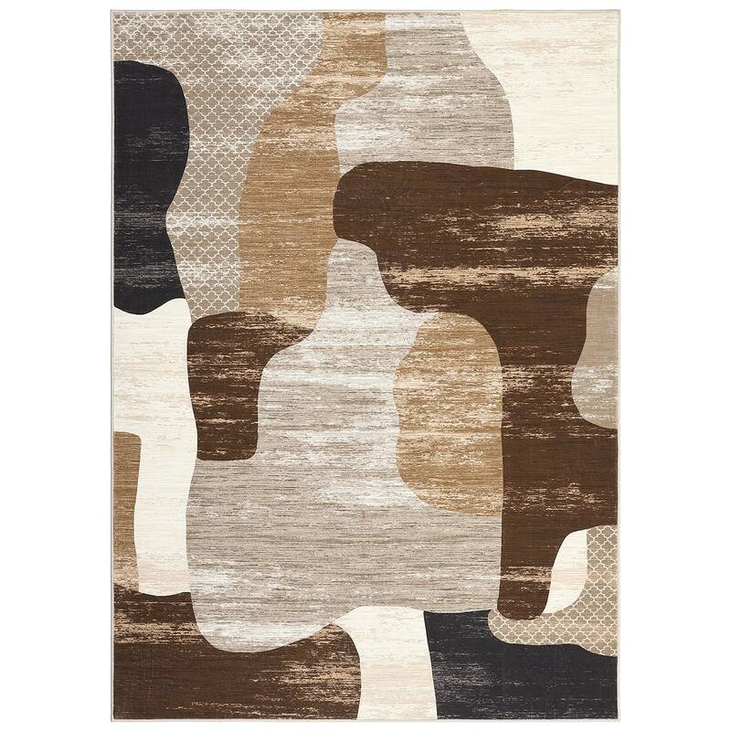 Area Rug Modern Abstract Rugs for Living Room Geometric Non-Slip Backing Low Pile Floor Carpet