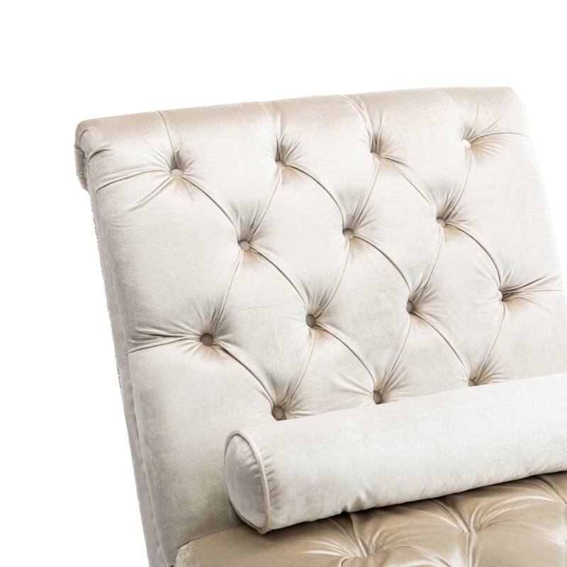 Beige Modern 63.98" Upholstered Buttons Tufted Chaise Lounge Chair with Pillow and Acrylic Legs