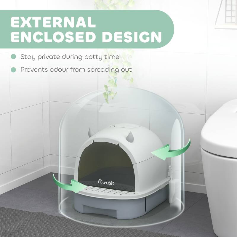 PawHut Cat Litter Box, Covered Kitty Litter Box with Lid, Scoop, Deodorizing Bags for Odor Control, Green