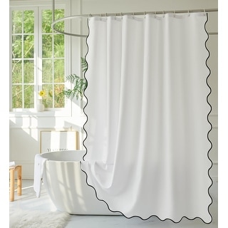 White Fabric with Black Scalloped Border Shower Curtain,72 x 84 Inches - Bed Bath & Beyond ...