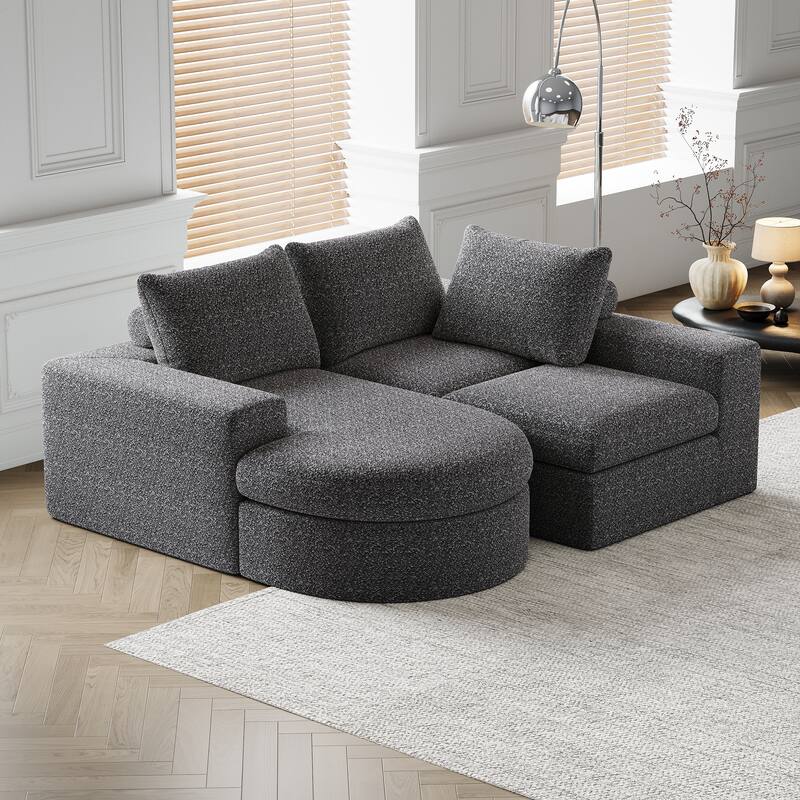 99-Inch Chenille Cloud Curved Sectional Sofa with Chaise, L-Shaped Modern Boneless Couch with Deep Seats,Sectional Sofa