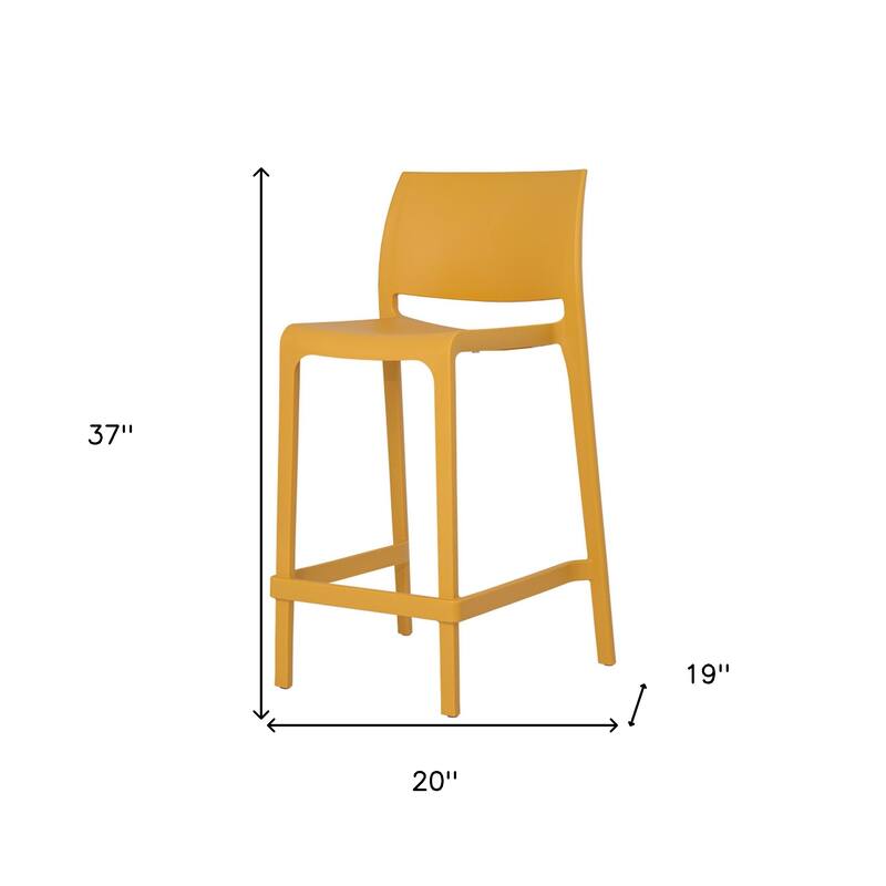 HomeRoots Set of Four 26" Yellow Heavy Duty Plastic Low Back Outdoor Counter Height Bar Chairs