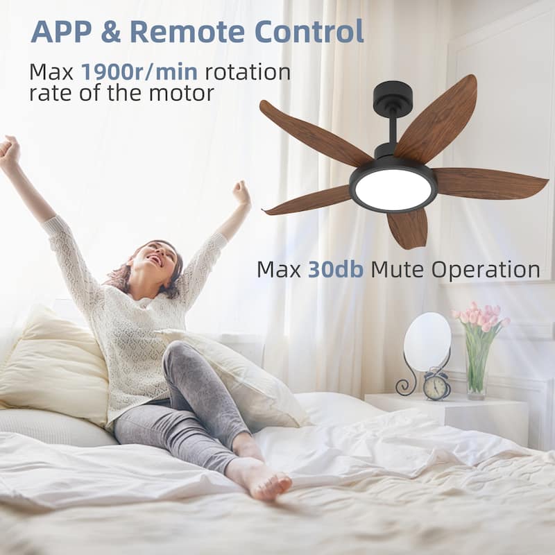 42-inch Eye-Protecting Light Source Walnut-Coloured Fan Blades High Airflow Plug-and-Play Fan Blades ABS Ceiling Fan Light
