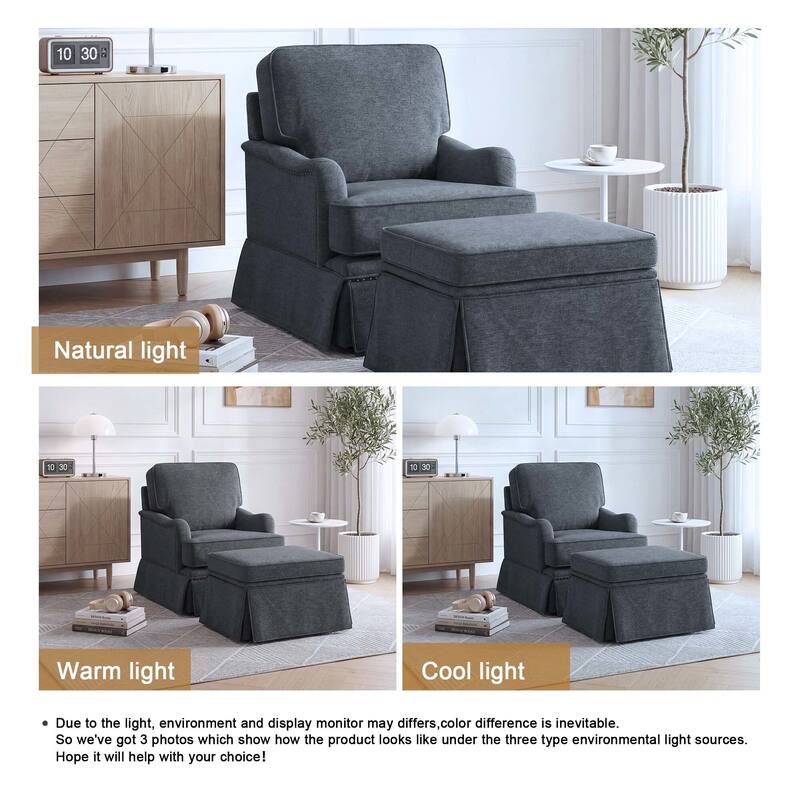 Modern Chenille Swivel Armchair and Storage Ottoman