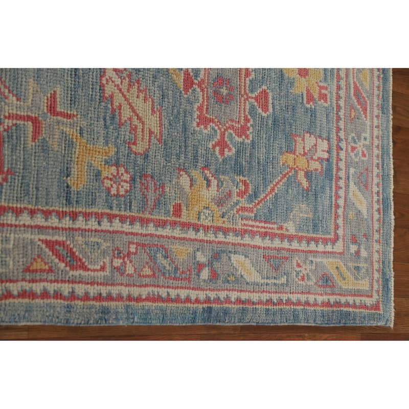 Vegetable Dye Oushak Turkish Runner Rug Handmade Floral Wool Carpet - 3'1"x 12'10"