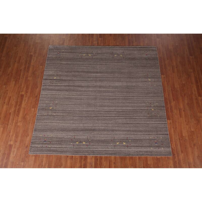 Striped Gabbeh Square Area Rug Hand-Knotted Wool Carpet - 8'1"x 8'0"