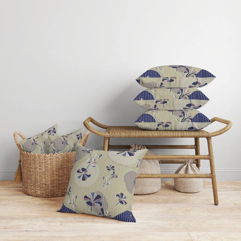 Circular Garden Faux Suede Reversible Throw Pillow Grayish and Yellow