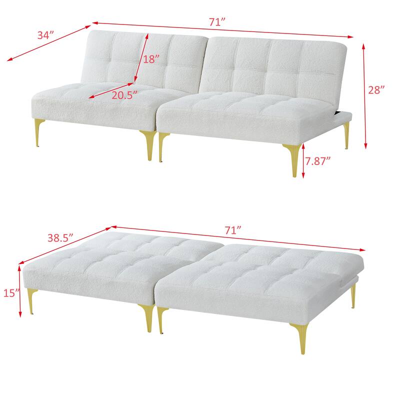 Living Room 2-Seater Sofa Couch, 71" Convertible Futon Sofa Bed