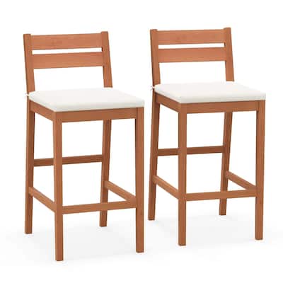 2/4 PCS Outdoor Wood Barstools Wood Bar Height Chairs Cushioned Seat