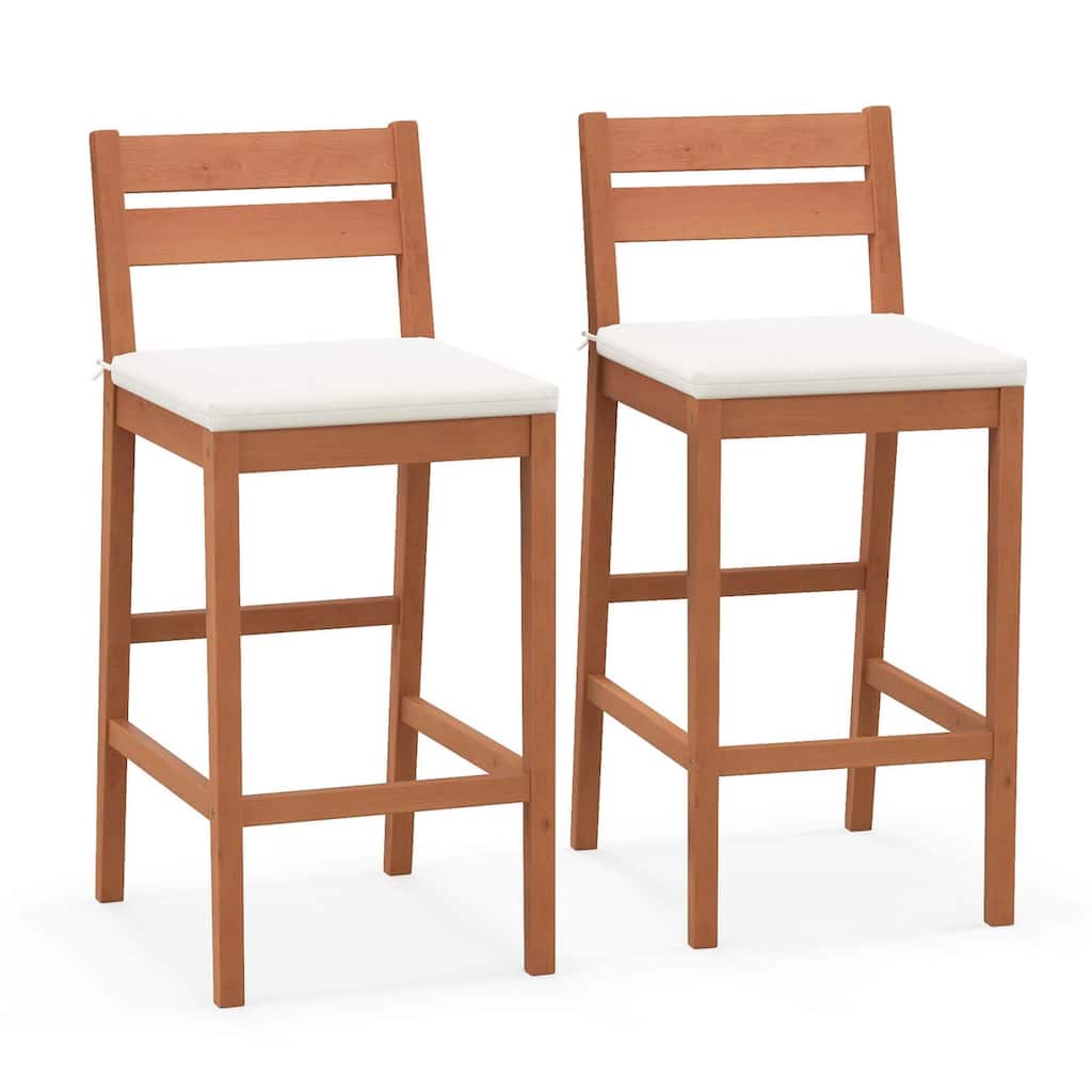 2/4 PCS Outdoor Wood Barstools Wood Bar Height Chairs Cushioned Seat