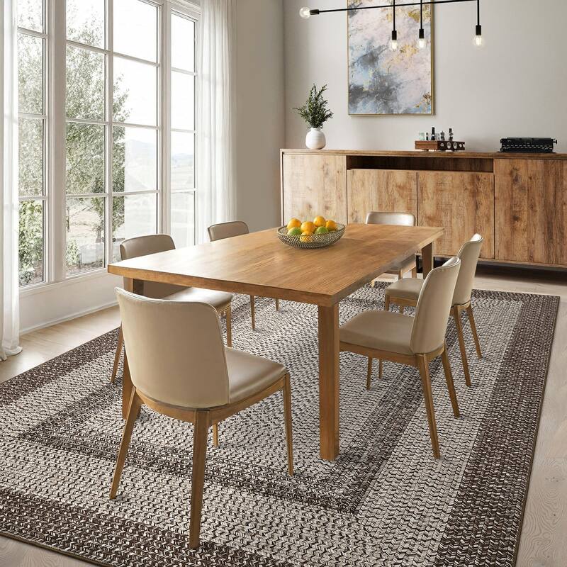 Washable Living Room Rugs Modern Braided Print Area Rug Border Design Accent Rugs for Bedroom Non-Slip Low Pile Area Rug