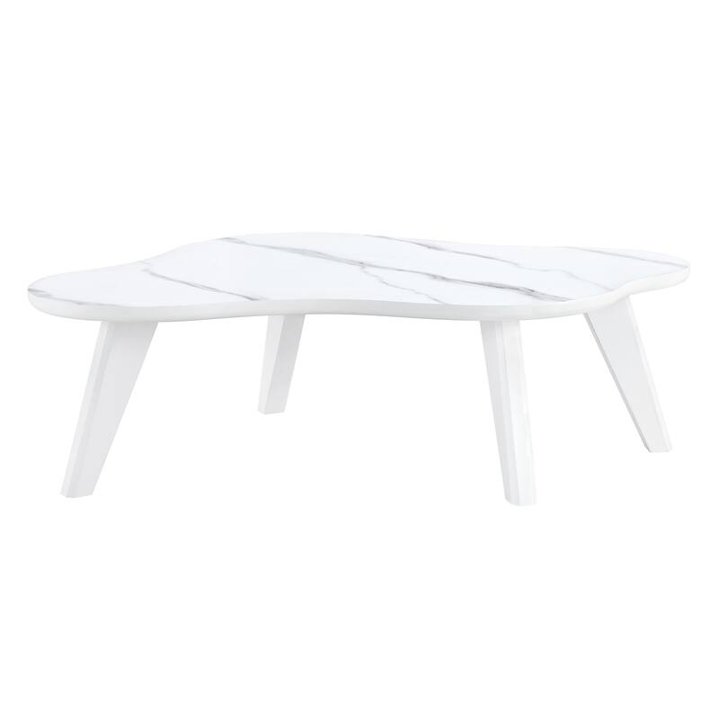 Modern Minimalist Imitation Marble Tabletop Coffee Table. Solid Wood Spray Painted Desk Legs, Cloud Shape